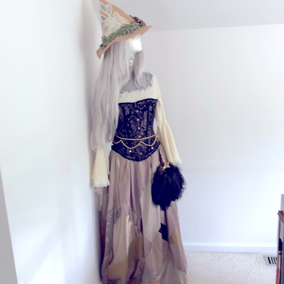 25” Overbust Corset Ruffle Black Pink Lilac Pattern Damask Jacquard Witchy Fairy - Picture 9 of 12